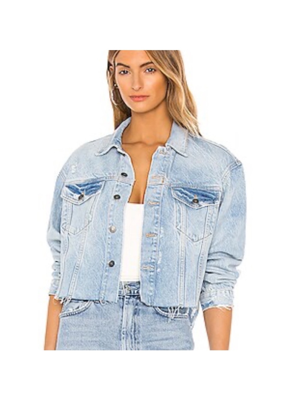 We The Free By Free People Amelia Distressed Cropped Denim Oversized Jacket S - Picture 2 of 9